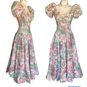Vintage Lady Carol Victorian Cottagecore Pastel Pinup Midi Dress Pink